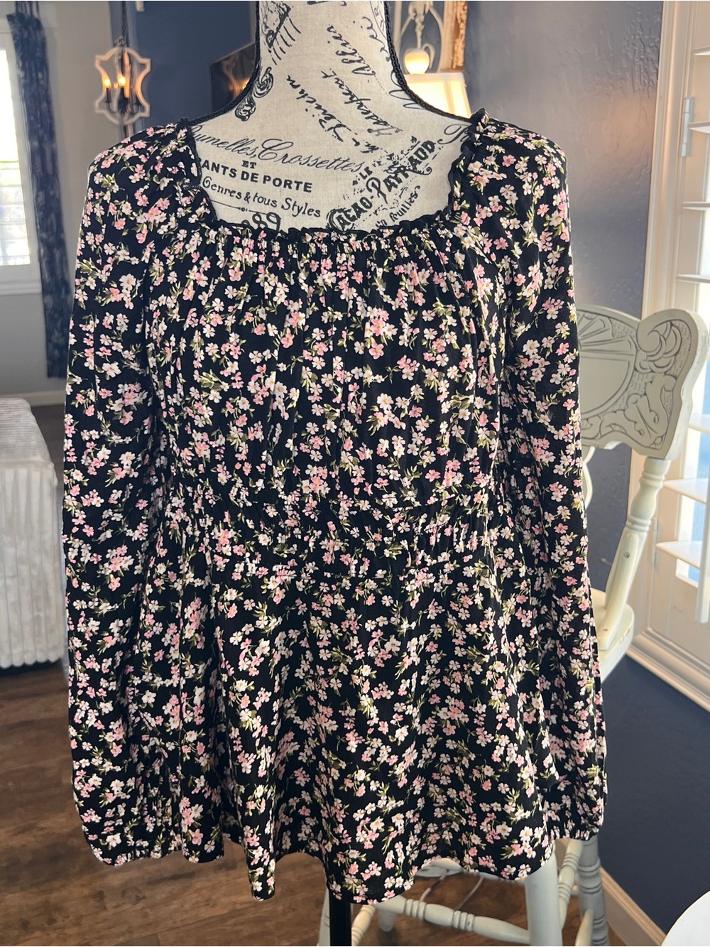 torrid Black Floral Smocked peplum Long Sleeve blouse